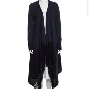 360 Cashmere Navy and Black Cardigan Sweater with Fringe Small